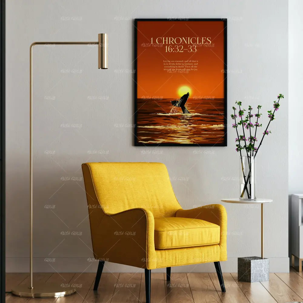 1 Chronicles 16:32–33- Bible verse wall art and Christian wall art by Faith Girlie featuring faith-inspired designs, uplifting Scripture, and modern Christian home decor. Perfect for Christian living room decor, bedroom decor, office decor, prayer room decor, and meaningful Christian gifts for women and families.-Faith Girlie