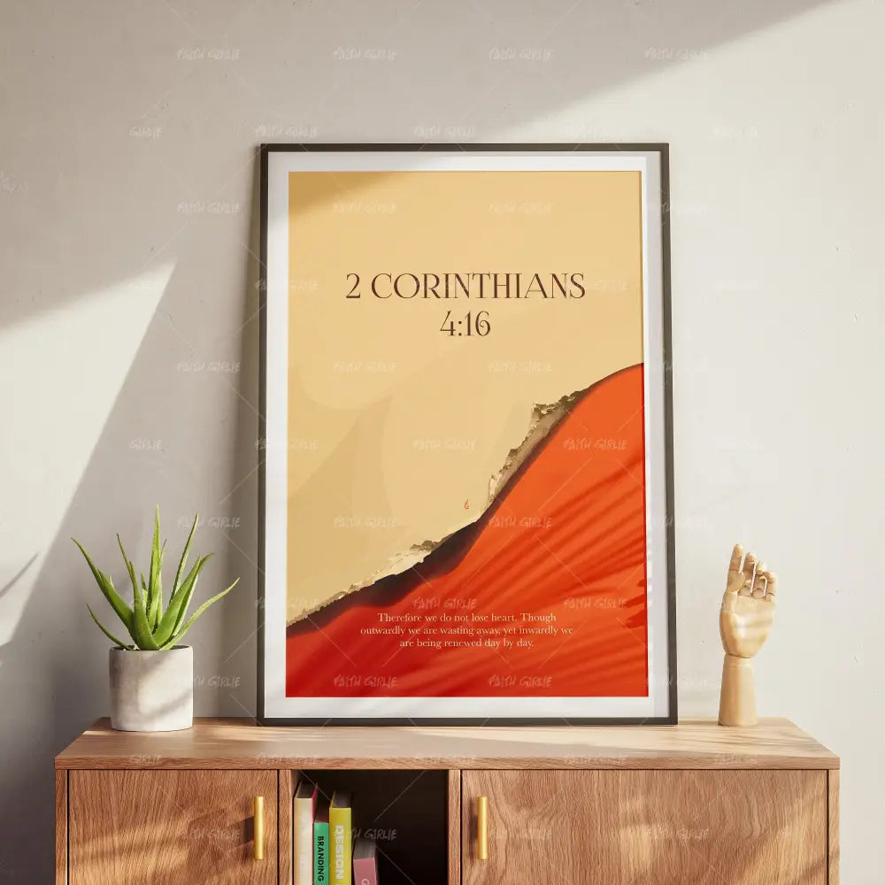 2 Corinthians 4:16- Bible verse wall art and Christian wall art by Faith Girlie featuring faith-inspired designs, uplifting Scripture, and modern Christian home decor. Perfect for Christian living room decor, bedroom decor, office decor, prayer room decor, and meaningful Christian gifts for women and families.-Faith Girlie