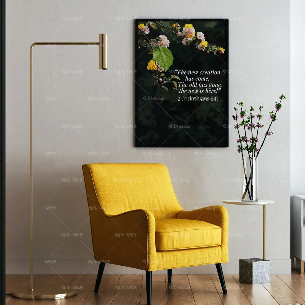 2 Corinthians 5:17- Bible verse wall art and Christian wall art by Faith Girlie featuring faith-inspired designs, uplifting Scripture, and modern Christian home decor. Perfect for Christian living room decor, bedroom decor, office decor, prayer room decor, and meaningful Christian gifts for women and families.-Faith Girlie