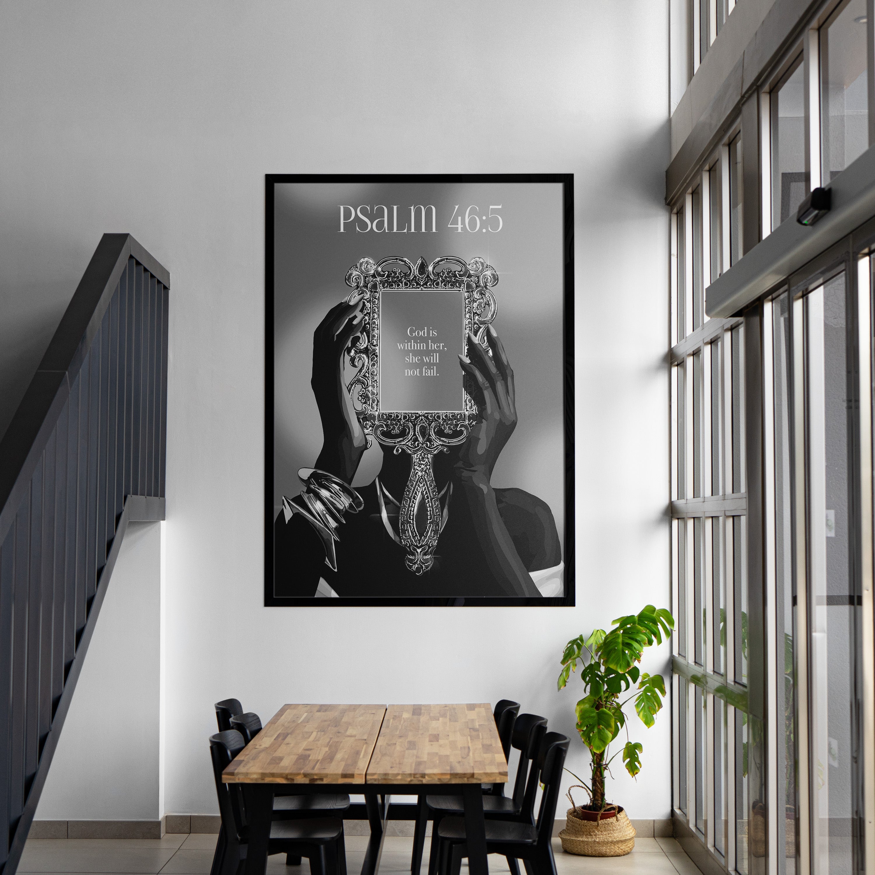 Psalm 46:5 B&W- Bible verse wall art and Christian wall art by Faith Girlie featuring faith-inspired designs, uplifting Scripture, and modern Christian home decor. Perfect for Christian living room decor, bedroom decor, office decor, prayer room decor, and meaningful Christian gifts for women and families.-Faith Girlie