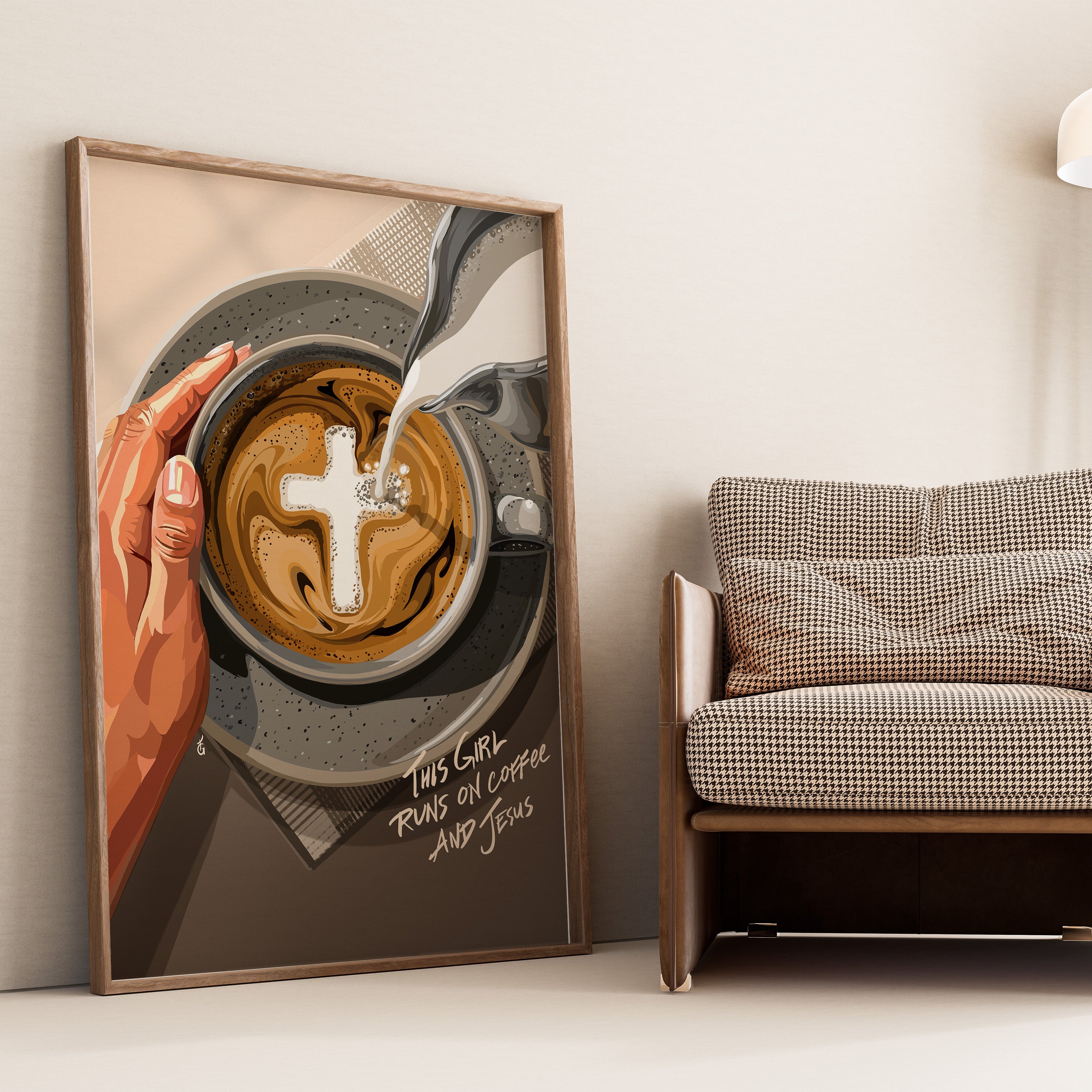 Jesus & Coffee- Bible verse wall art and Christian wall art by Faith Girlie featuring faith-inspired designs, uplifting Scripture, and modern Christian home decor. Perfect for Christian living room decor, bedroom decor, office decor, prayer room decor, and meaningful Christian gifts for women and families.-Faith Girlie