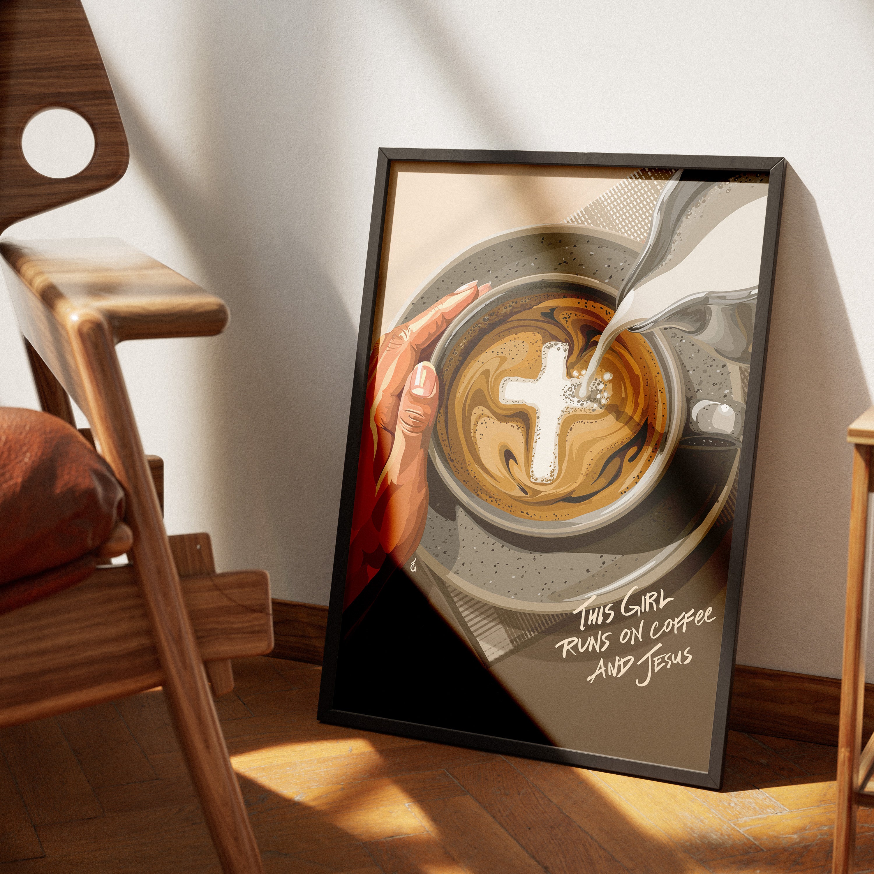 Jesus & Coffee- Bible verse wall art and Christian wall art by Faith Girlie featuring faith-inspired designs, uplifting Scripture, and modern Christian home decor. Perfect for Christian living room decor, bedroom decor, office decor, prayer room decor, and meaningful Christian gifts for women and families.-Faith Girlie