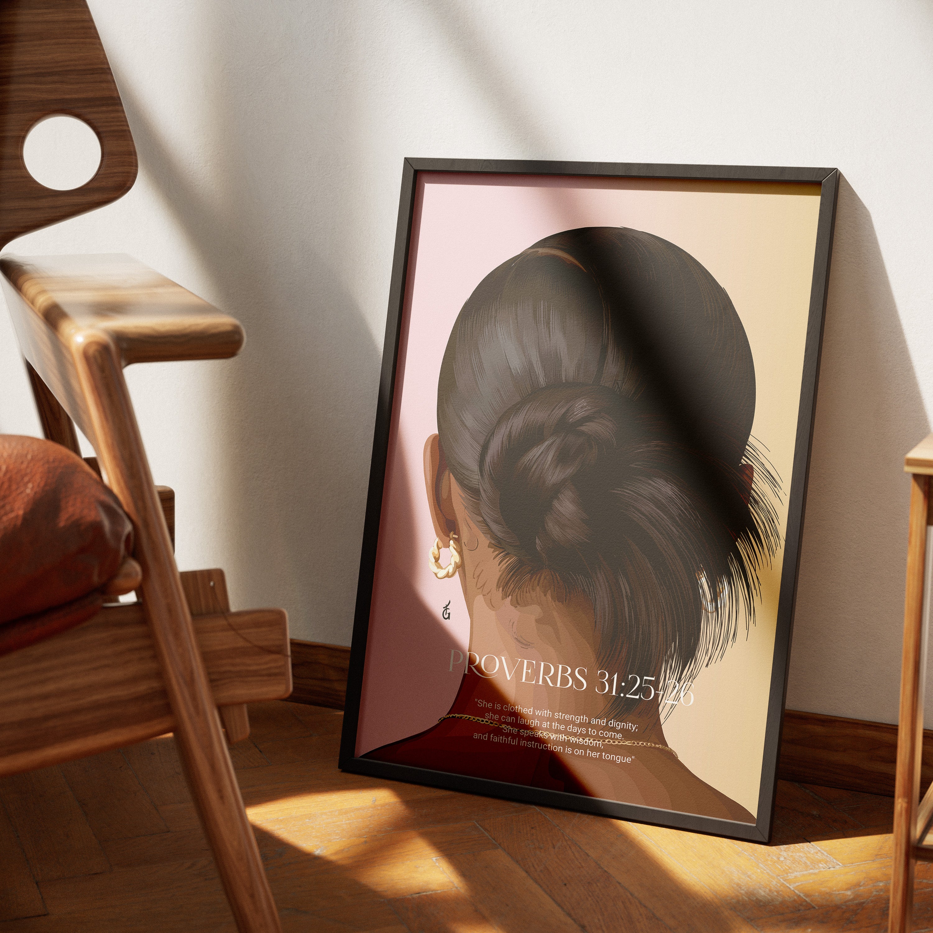 Proverbs 31:25-26-wall art print featuring decorative artistic design suitable for living rooms, offices, and schools by Faith Girlie. Elevate your space with faith-inspired wall art designed to bring peace, purpose, and beauty into your home. At Faith Girlie, each piece is thoughtfully created to inspire reflection, strengthen faith, and celebrate a life grounded in God’s word.