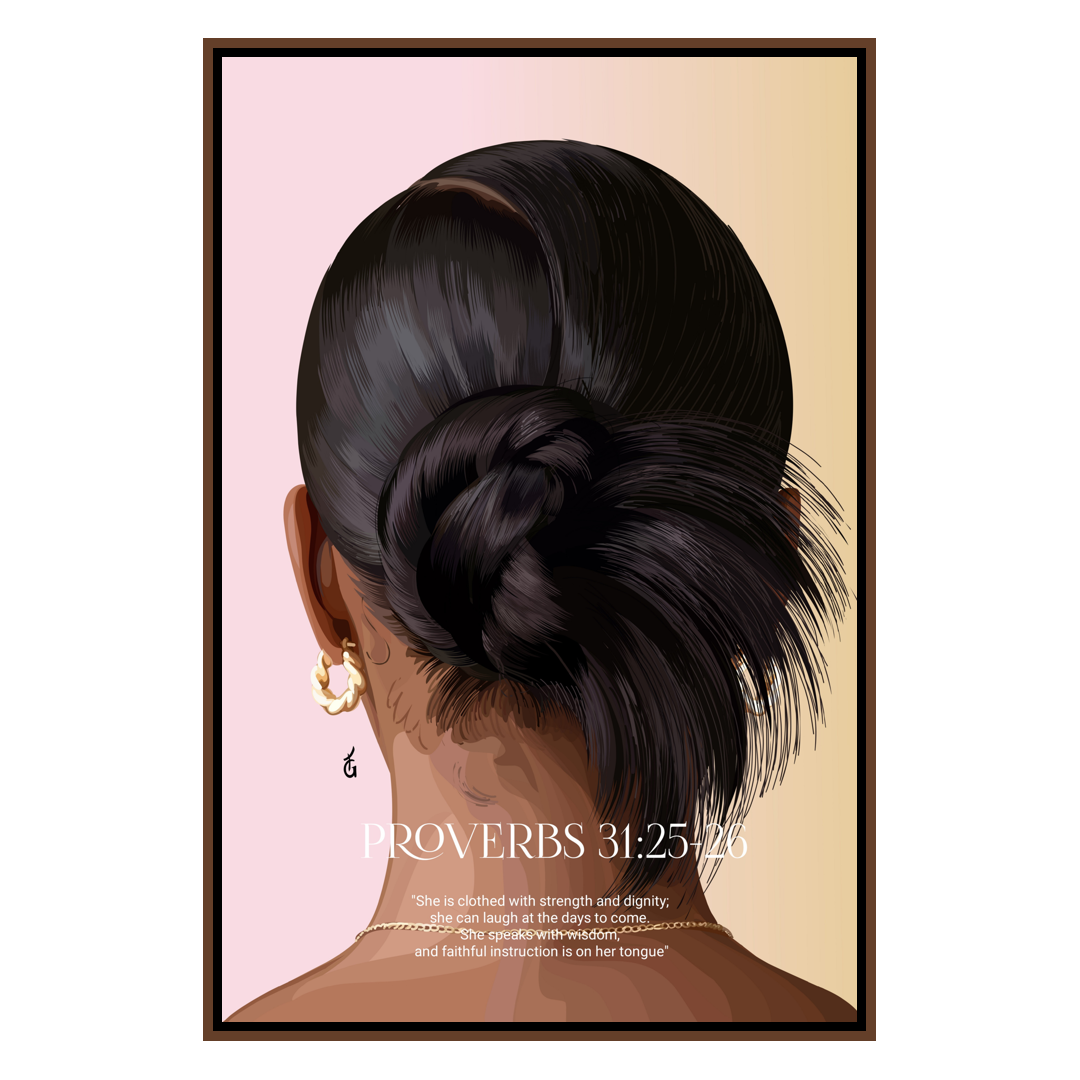 Proverbs 31:25-26-wall art print featuring decorative artistic design suitable for living rooms, offices, and schools by Faith Girlie. Elevate your space with faith-inspired wall art designed to bring peace, purpose, and beauty into your home. At Faith Girlie, each piece is thoughtfully created to inspire reflection, strengthen faith, and celebrate a life grounded in God’s word.