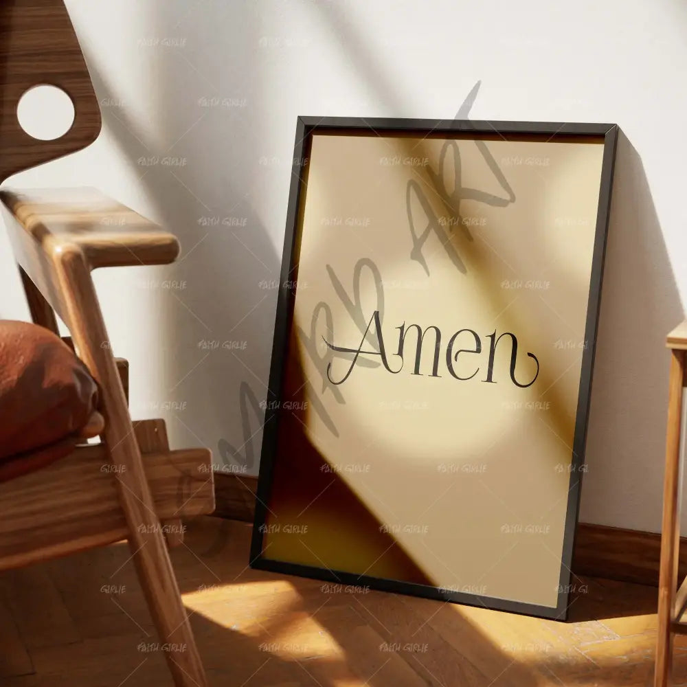 Amen Gold- Bible verse wall art and Christian wall art by Faith Girlie featuring faith-inspired designs, uplifting Scripture, and modern Christian home decor. Perfect for Christian living room decor, bedroom decor, office decor, prayer room decor, and meaningful Christian gifts for women and families.-Faith Girlie
