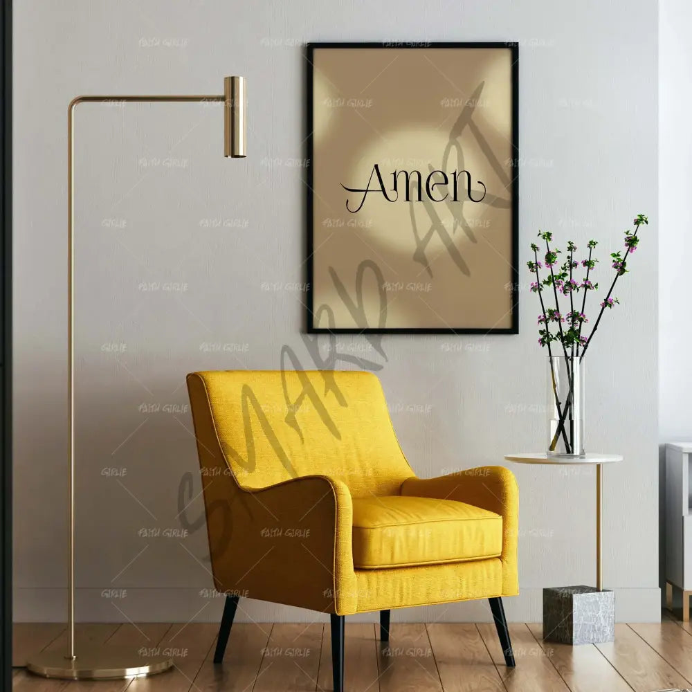 Amen Gold- Bible verse wall art and Christian wall art by Faith Girlie featuring faith-inspired designs, uplifting Scripture, and modern Christian home decor. Perfect for Christian living room decor, bedroom decor, office decor, prayer room decor, and meaningful Christian gifts for women and families.-Faith Girlie
