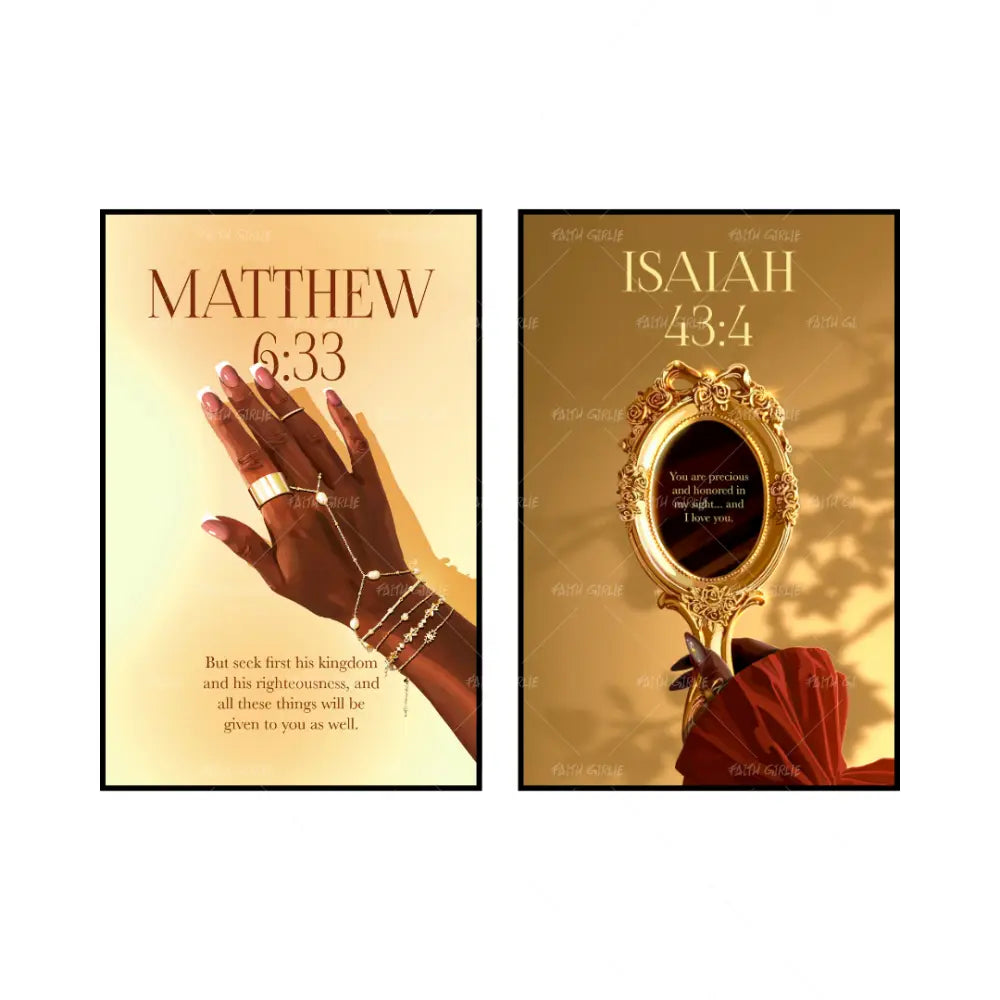 Art Print Bundle : Matthew 6:33 + Isaiah 43:4- Bible verse wall art and Christian wall art by Faith Girlie featuring faith-inspired designs, uplifting Scripture, and modern Christian home decor. Perfect for Christian living room decor, bedroom decor, office decor, prayer room decor, and meaningful Christian gifts for women and families.-Faith Girlie