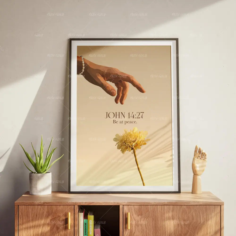 Be At Peace- Bible verse wall art and Christian wall art by Faith Girlie featuring faith-inspired designs, uplifting Scripture, and modern Christian home decor. Perfect for Christian living room decor, bedroom decor, office decor, prayer room decor, and meaningful Christian gifts for women and families.-Faith Girlie