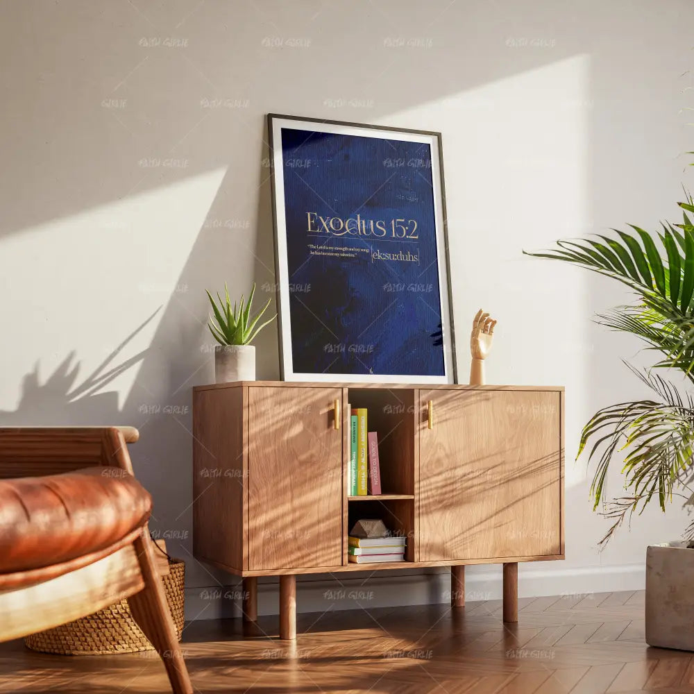Exodus 15:2- Bible verse wall art and Christian wall art by Faith Girlie featuring faith-inspired designs, uplifting Scripture, and modern Christian home decor. Perfect for Christian living room decor, bedroom decor, office decor, prayer room decor, and meaningful Christian gifts for women and families.-Faith Girlie