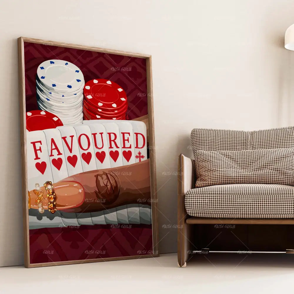 Favoured- Bible verse wall art and Christian wall art by Faith Girlie featuring faith-inspired designs, uplifting Scripture, and modern Christian home decor. Perfect for Christian living room decor, bedroom decor, office decor, prayer room decor, and meaningful Christian gifts for women and families.-Faith Girlie