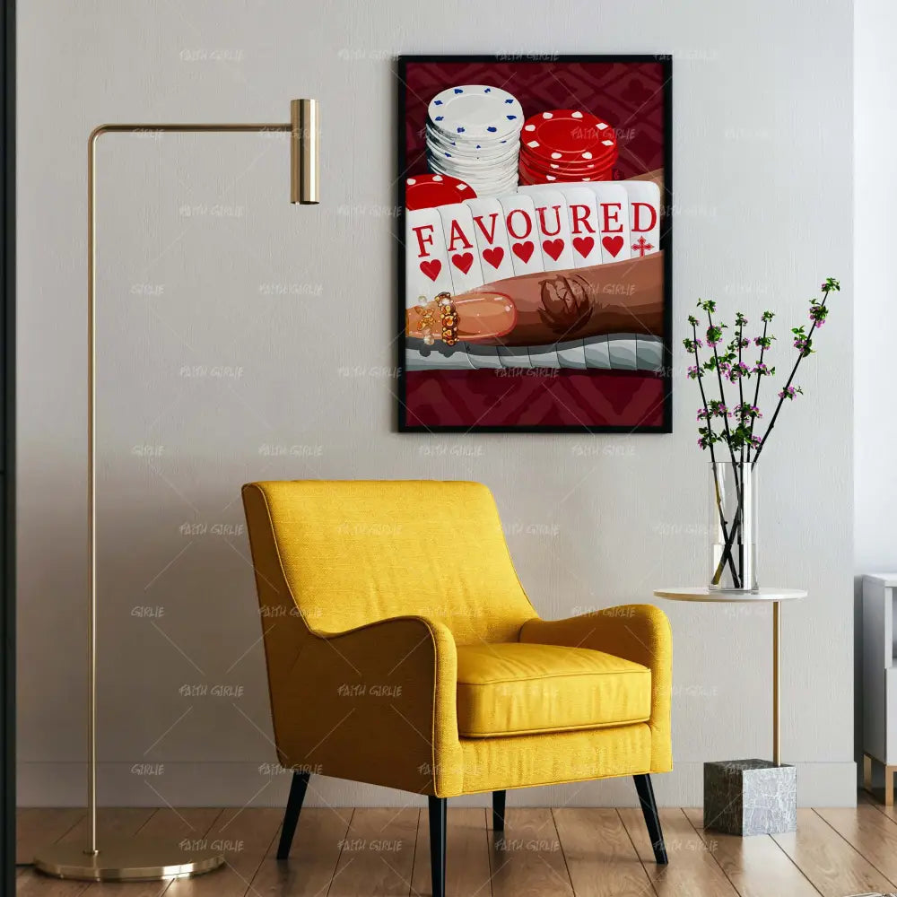Favoured- Bible verse wall art and Christian wall art by Faith Girlie featuring faith-inspired designs, uplifting Scripture, and modern Christian home decor. Perfect for Christian living room decor, bedroom decor, office decor, prayer room decor, and meaningful Christian gifts for women and families.-Faith Girlie