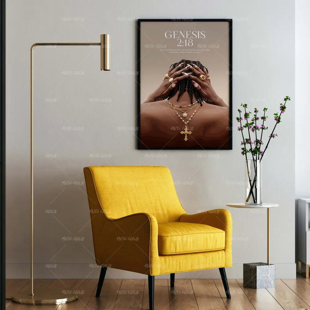 Genesis 2:18-wall art print featuring decorative artistic design suitable for living rooms, offices, and schools by Faith Girlie. Elevate your space with faith-inspired wall art designed to bring peace, purpose, and beauty into your home. At Faith Girlie, each piece is thoughtfully created to inspire reflection, strengthen faith, and celebrate a life grounded in God’s word.