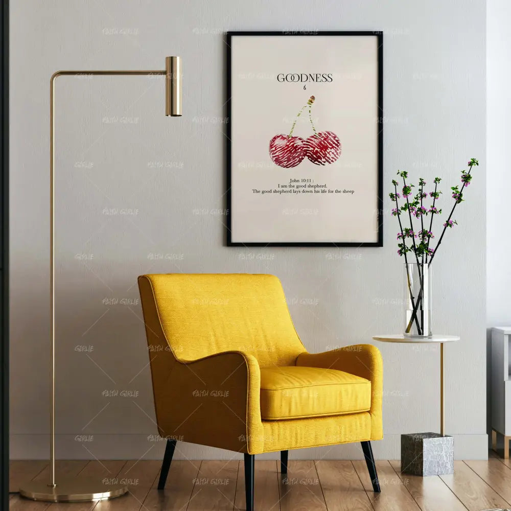 Goodness-wall art print featuring decorative artistic design suitable for living rooms, offices, and schools by Faith Girlie. Elevate your space with faith-inspired wall art designed to bring peace, purpose, and beauty into your home. At Faith Girlie, each piece is thoughtfully created to inspire reflection, strengthen faith, and celebrate a life grounded in God’s word.