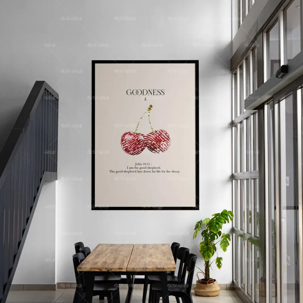 Goodness-wall art print featuring decorative artistic design suitable for living rooms, offices, and schools by Faith Girlie. Elevate your space with faith-inspired wall art designed to bring peace, purpose, and beauty into your home. At Faith Girlie, each piece is thoughtfully created to inspire reflection, strengthen faith, and celebrate a life grounded in God’s word.