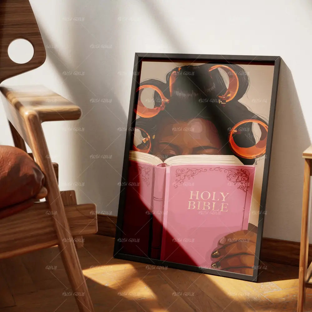 Hair & Bible- Bible verse wall art and Christian wall art by Faith Girlie featuring faith-inspired designs, uplifting Scripture, and modern Christian home decor. Perfect for Christian living room decor, bedroom decor, office decor, prayer room decor, and meaningful Christian gifts for women and families.-Faith Girlie