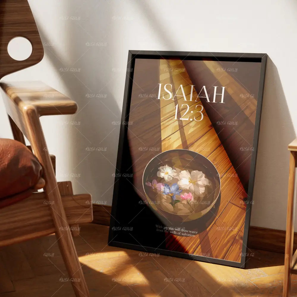 Isaiah 12:3- Bible verse wall art and Christian wall art by Faith Girlie featuring faith-inspired designs, uplifting Scripture, and modern Christian home decor. Perfect for Christian living room decor, bedroom decor, office decor, prayer room decor, and meaningful Christian gifts for women and families.-Faith Girlie