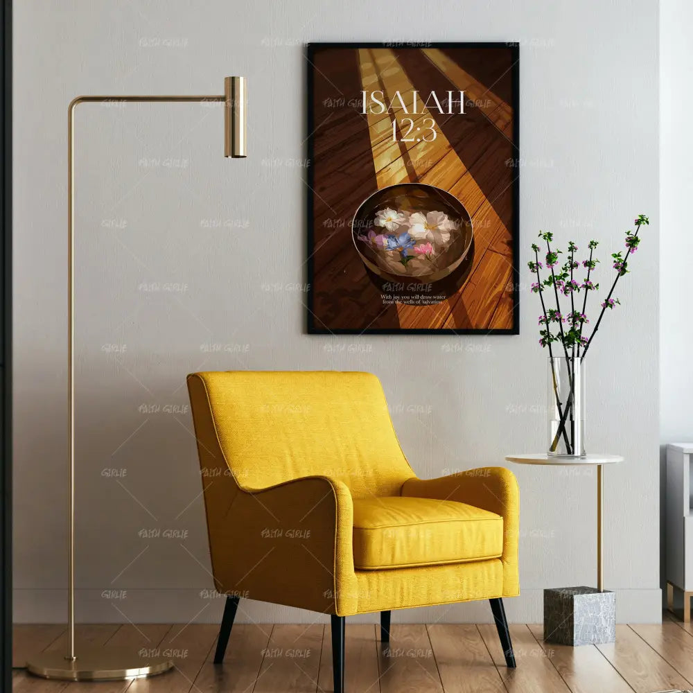 Isaiah 12:3- Bible verse wall art and Christian wall art by Faith Girlie featuring faith-inspired designs, uplifting Scripture, and modern Christian home decor. Perfect for Christian living room decor, bedroom decor, office decor, prayer room decor, and meaningful Christian gifts for women and families.-Faith Girlie