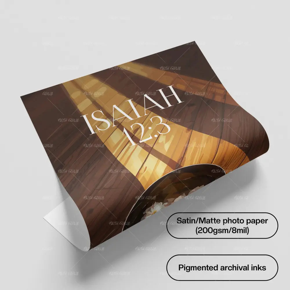 Isaiah 12:3- Bible verse wall art and Christian wall art by Faith Girlie featuring faith-inspired designs, uplifting Scripture, and modern Christian home decor. Perfect for Christian living room decor, bedroom decor, office decor, prayer room decor, and meaningful Christian gifts for women and families.-Faith Girlie