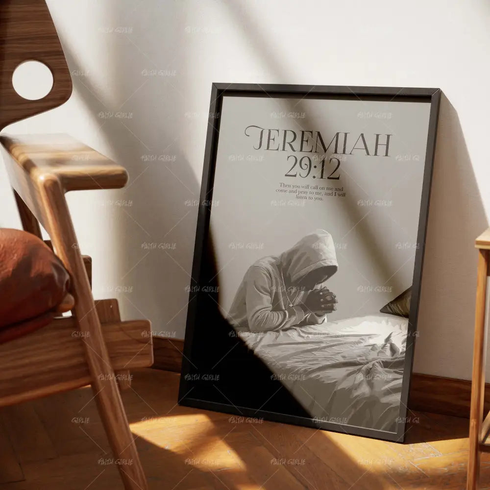 Jeremiah 29:12- Bible verse wall art and Christian wall art by Faith Girlie featuring faith-inspired designs, uplifting Scripture, and modern Christian home decor. Perfect for Christian living room decor, bedroom decor, office decor, prayer room decor, and meaningful Christian gifts for women and families.-Faith Girlie