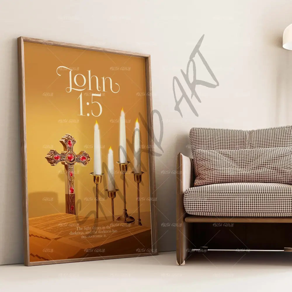 John 1:5- Bible verse wall art and Christian wall art by Faith Girlie featuring faith-inspired designs, uplifting Scripture, and modern Christian home decor. Perfect for Christian living room decor, bedroom decor, office decor, prayer room decor, and meaningful Christian gifts for women and families.-Faith Girlie