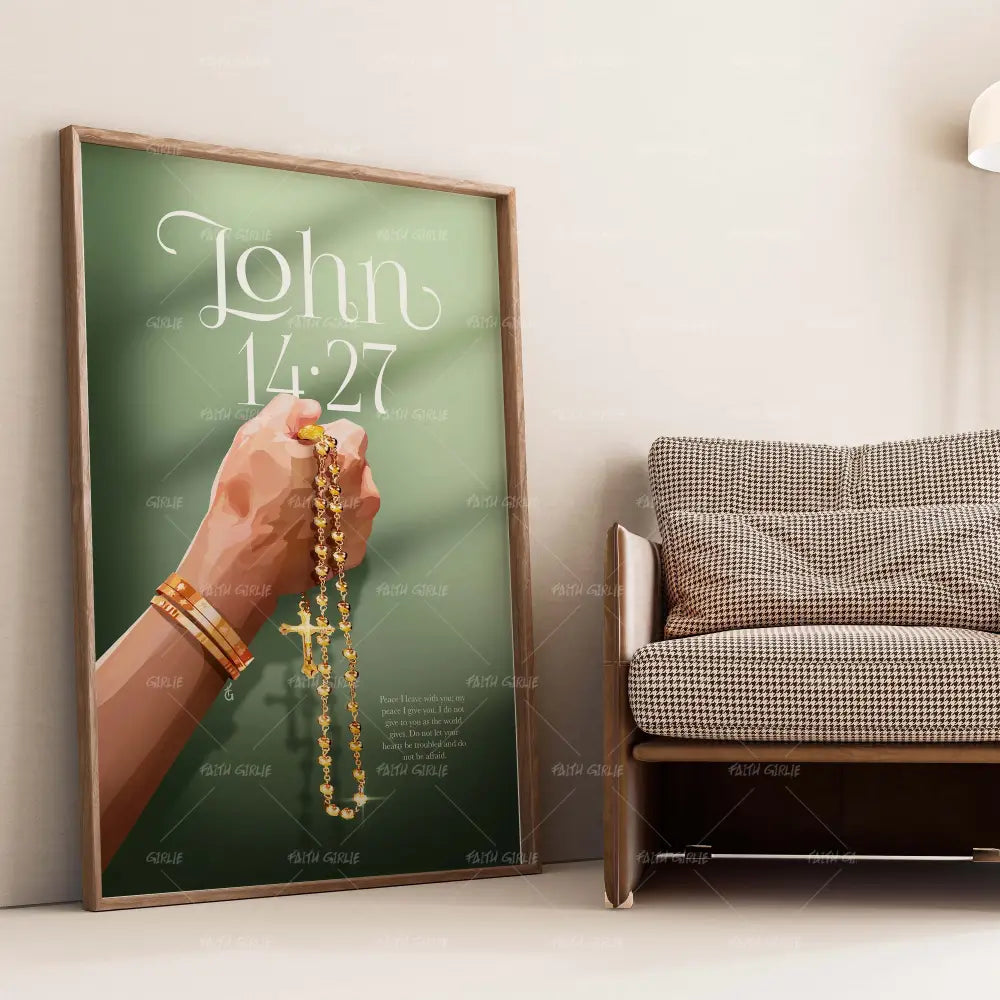 John 14:27- Bible verse wall art and Christian wall art by Faith Girlie featuring faith-inspired designs, uplifting Scripture, and modern Christian home decor. Perfect for Christian living room decor, bedroom decor, office decor, prayer room decor, and meaningful Christian gifts for women and families.-Faith Girlie