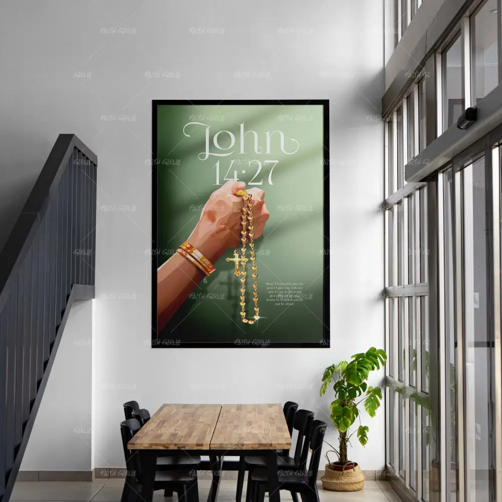 John 14:27- Bible verse wall art and Christian wall art by Faith Girlie featuring faith-inspired designs, uplifting Scripture, and modern Christian home decor. Perfect for Christian living room decor, bedroom decor, office decor, prayer room decor, and meaningful Christian gifts for women and families.-Faith Girlie