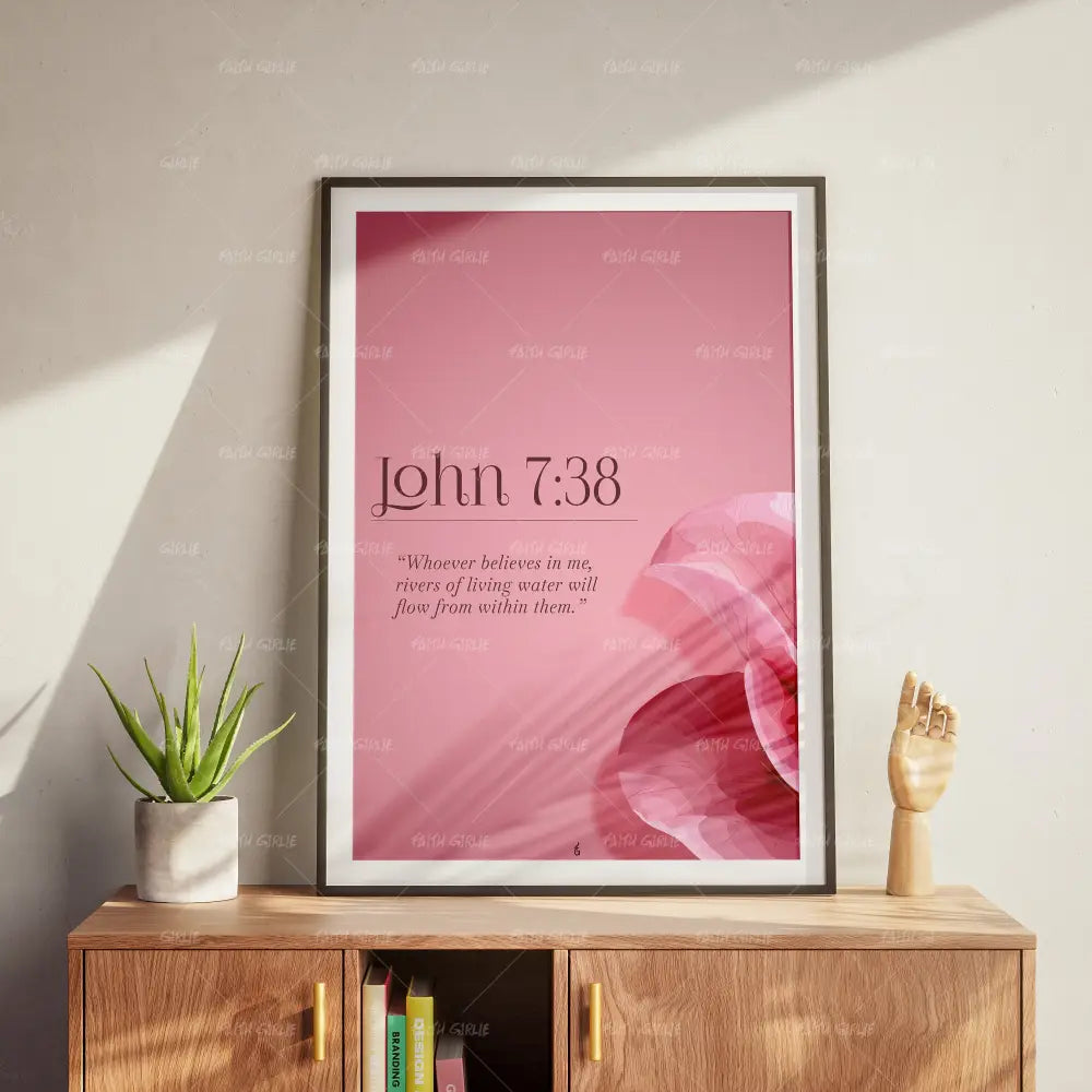 John 7:38- Bible verse wall art and Christian wall art by Faith Girlie featuring faith-inspired designs, uplifting Scripture, and modern Christian home decor. Perfect for Christian living room decor, bedroom decor, office decor, prayer room decor, and meaningful Christian gifts for women and families.-Faith Girlie