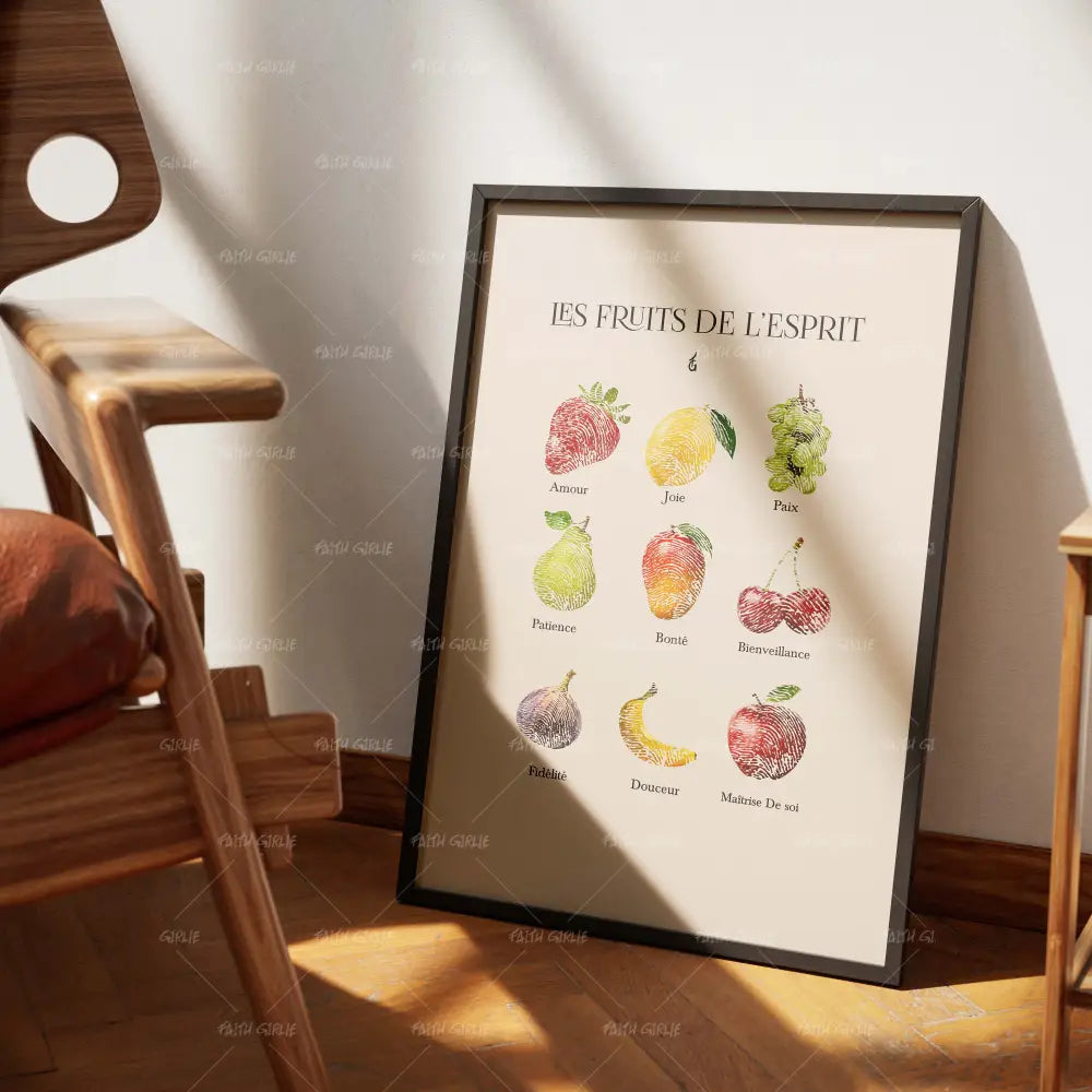 Les Fruits De l’Esprit-wall art print featuring decorative artistic design suitable for living rooms, offices, and schools by Faith Girlie. Elevate your space with faith-inspired wall art designed to bring peace, purpose, and beauty into your home. At Faith Girlie, each piece is thoughtfully created to inspire reflection, strengthen faith, and celebrate a life grounded in God’s word.