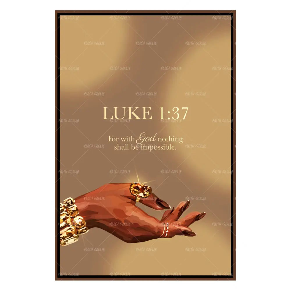 Luke 1:37 Gold-wall art print featuring decorative artistic design suitable for living rooms, offices, and schools by Faith Girlie. Elevate your space with faith-inspired wall art designed to bring peace, purpose, and beauty into your home. At Faith Girlie, each piece is thoughtfully created to inspire reflection, strengthen faith, and celebrate a life grounded in Godās word.