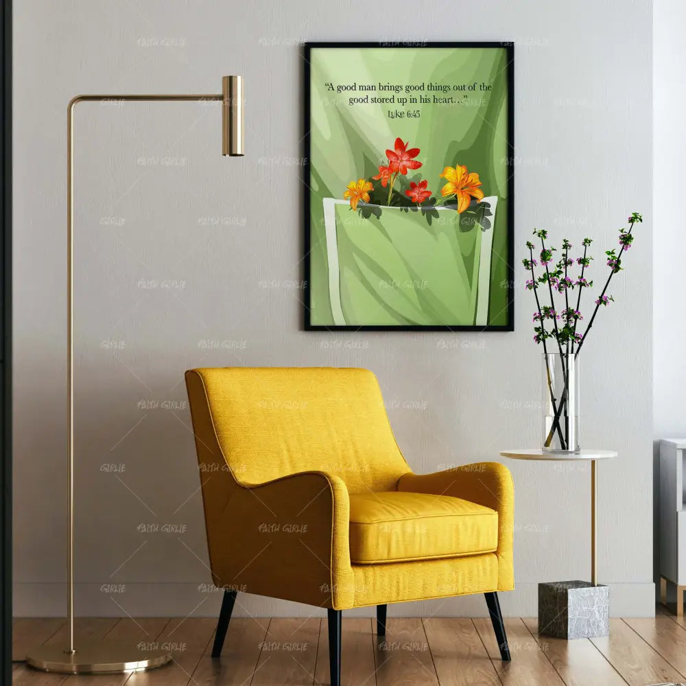 Luke 6:45- Bible verse wall art and Christian wall art by Faith Girlie featuring faith-inspired designs, uplifting Scripture, and modern Christian home decor. Perfect for Christian living room decor, bedroom decor, office decor, prayer room decor, and meaningful Christian gifts for women and families.-Faith Girlie