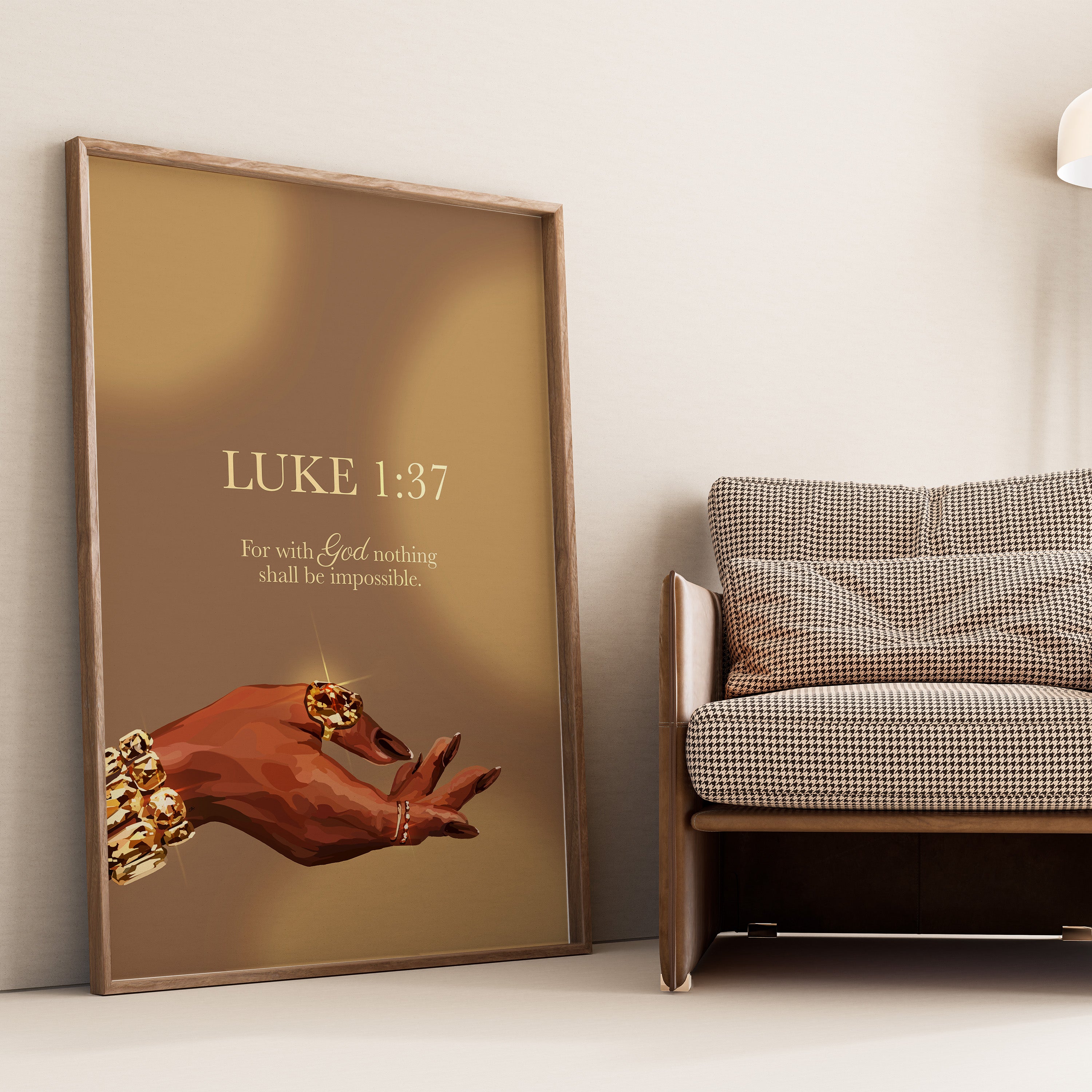 Luke 1:37 Gold- Bible verse wall art and Christian wall art by Faith Girlie featuring faith-inspired designs, uplifting Scripture, and modern Christian home decor. Perfect for Christian living room decor, bedroom decor, office decor, prayer room decor, and meaningful Christian gifts for women and families.-Faith Girlie