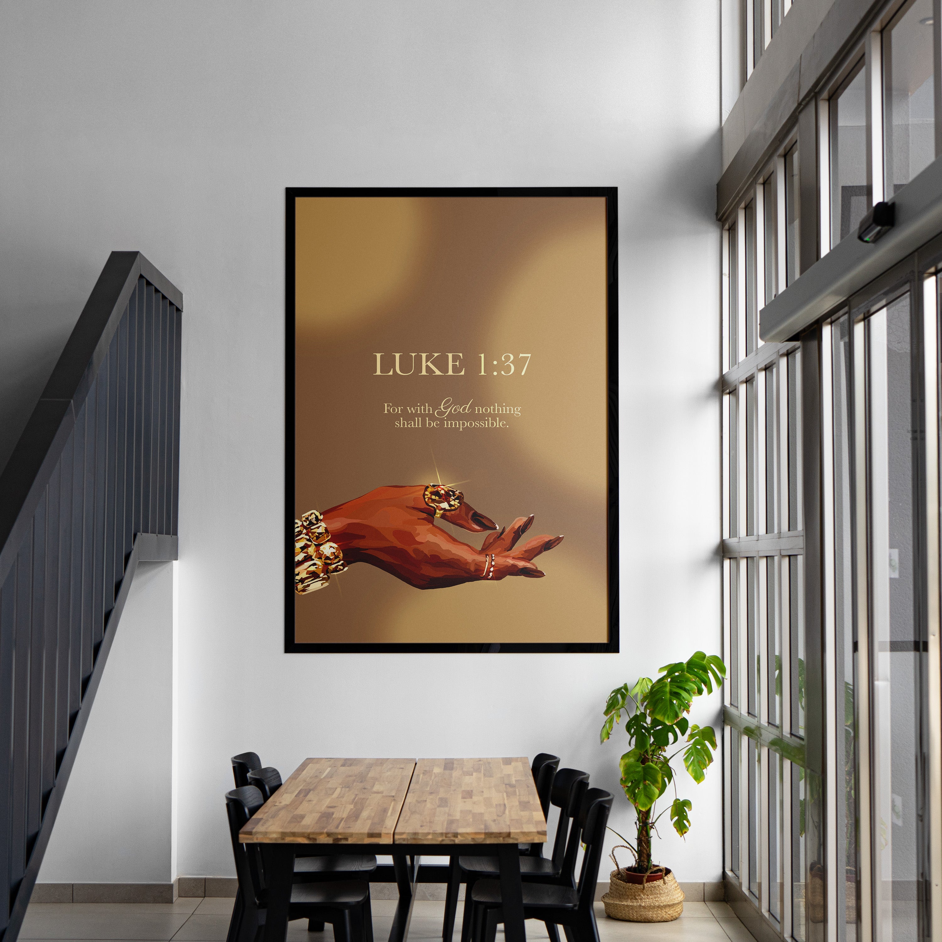 Luke 1:37 Gold- Bible verse wall art and Christian wall art by Faith Girlie featuring faith-inspired designs, uplifting Scripture, and modern Christian home decor. Perfect for Christian living room decor, bedroom decor, office decor, prayer room decor, and meaningful Christian gifts for women and families.-Faith Girlie