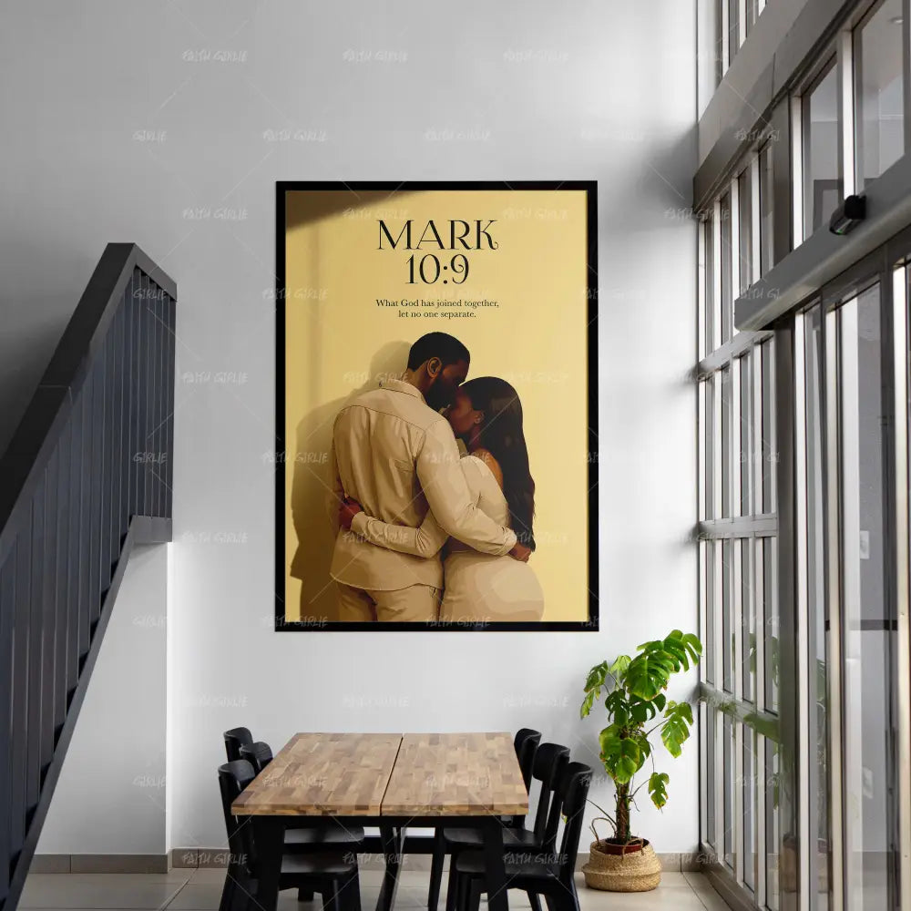 Mark 10:9- Bible verse wall art and Christian wall art by Faith Girlie featuring faith-inspired designs, uplifting Scripture, and modern Christian home decor. Perfect for Christian living room decor, bedroom decor, office decor, prayer room decor, and meaningful Christian gifts for women and families.-Faith Girlie