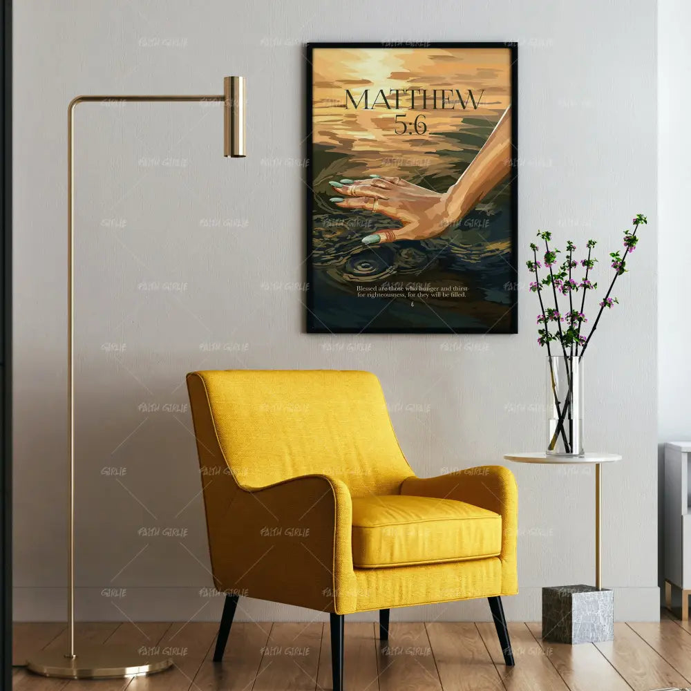 Matthew 5:6- Bible verse wall art and Christian wall art by Faith Girlie featuring faith-inspired designs, uplifting Scripture, and modern Christian home decor. Perfect for Christian living room decor, bedroom decor, office decor, prayer room decor, and meaningful Christian gifts for women and families.-Faith Girlie