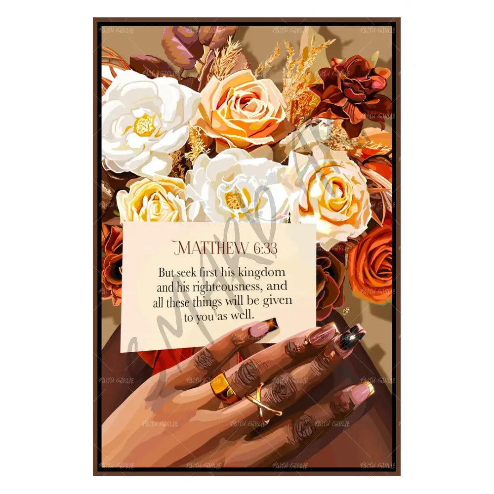 Matthew 6:33- Bible verse wall art and Christian wall art by Faith Girlie featuring faith-inspired designs, uplifting Scripture, and modern Christian home decor. Perfect for Christian living room decor, bedroom decor, office decor, prayer room decor, and meaningful Christian gifts for women and families.-Faith Girlie