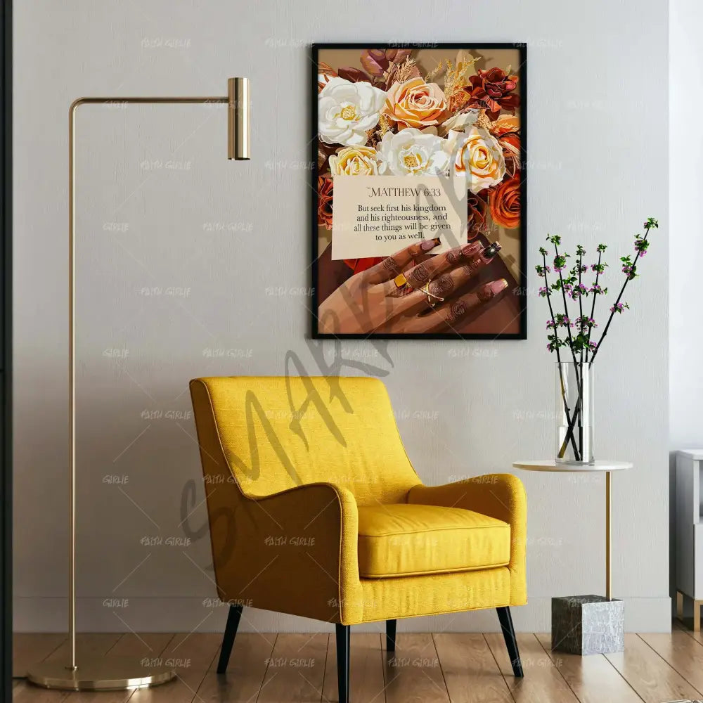 Matthew 6:33- Bible verse wall art and Christian wall art by Faith Girlie featuring faith-inspired designs, uplifting Scripture, and modern Christian home decor. Perfect for Christian living room decor, bedroom decor, office decor, prayer room decor, and meaningful Christian gifts for women and families.-Faith Girlie