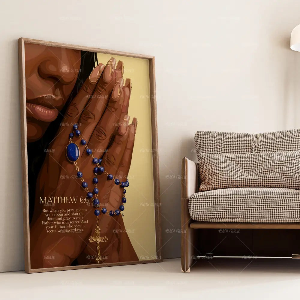 Matthew 6:6- Bible verse wall art and Christian wall art by Faith Girlie featuring faith-inspired designs, uplifting Scripture, and modern Christian home decor. Perfect for Christian living room decor, bedroom decor, office decor, prayer room decor, and meaningful Christian gifts for women and families.-Faith Girlie