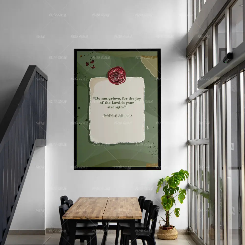 Nehemiah 8:10- Bible verse wall art and Christian wall art by Faith Girlie featuring faith-inspired designs, uplifting Scripture, and modern Christian home decor. Perfect for Christian living room decor, bedroom decor, office decor, prayer room decor, and meaningful Christian gifts for women and families.-Faith Girlie
