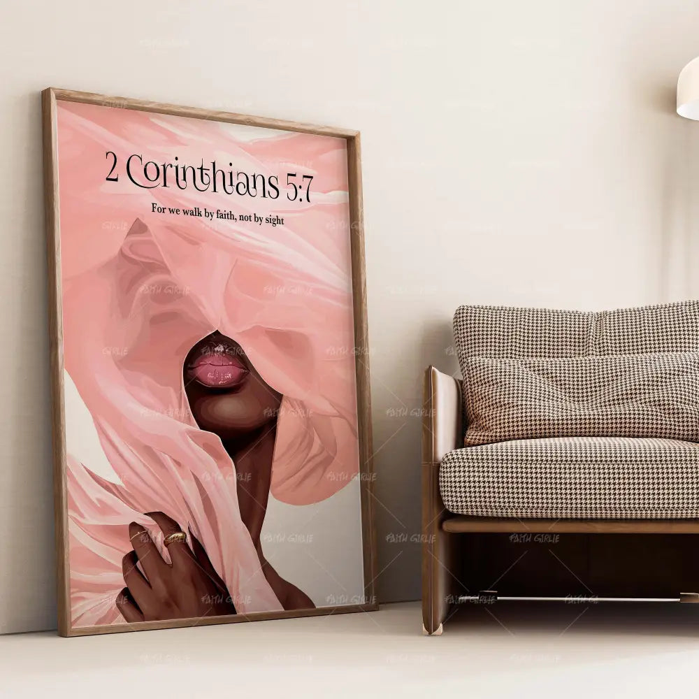 Not By Sight- Bible verse wall art and Christian wall art by Faith Girlie featuring faith-inspired designs, uplifting Scripture, and modern Christian home decor. Perfect for Christian living room decor, bedroom decor, office decor, prayer room decor, and meaningful Christian gifts for women and families.-Faith Girlie