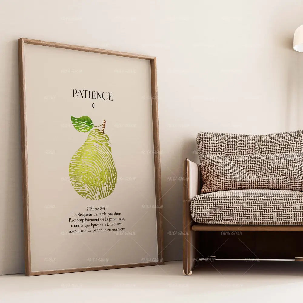 Patience French-wall art print featuring decorative artistic design suitable for living rooms, offices, and schools by Faith Girlie. Elevate your space with faith-inspired wall art designed to bring peace, purpose, and beauty into your home. At Faith Girlie, each piece is thoughtfully created to inspire reflection, strengthen faith, and celebrate a life grounded in God’s word.