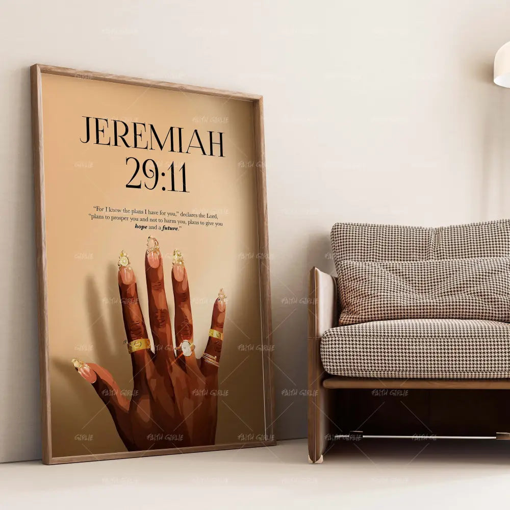 Plans To Prosper - Jeremiah 29:11-wall art print featuring decorative artistic design suitable for living rooms, offices, and schools by Faith Girlie. Elevate your space with faith-inspired wall art designed to bring peace, purpose, and beauty into your home. At Faith Girlie, each piece is thoughtfully created to inspire reflection, strengthen faith, and celebrate a life grounded in God’s word.