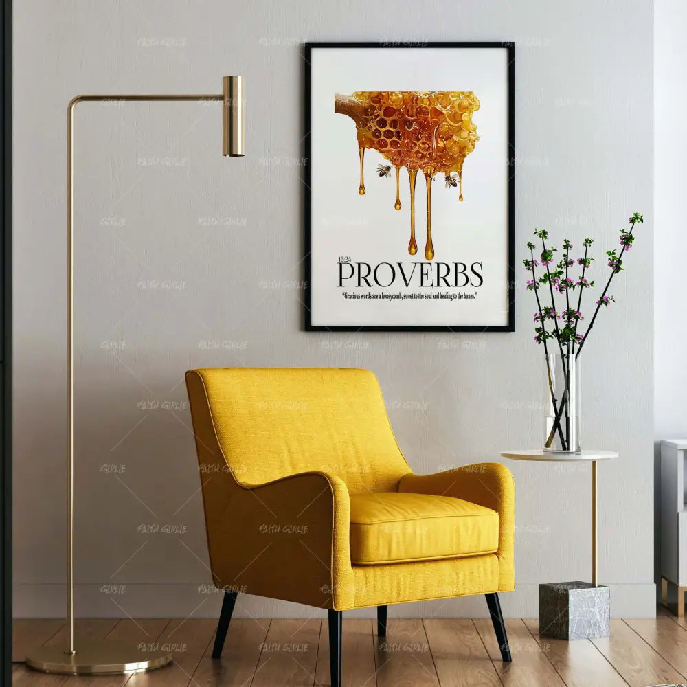 Proverb 16:24- Bible verse wall art and Christian wall art by Faith Girlie featuring faith-inspired designs, uplifting Scripture, and modern Christian home decor. Perfect for Christian living room decor, bedroom decor, office decor, prayer room decor, and meaningful Christian gifts for women and families.-Faith Girlie