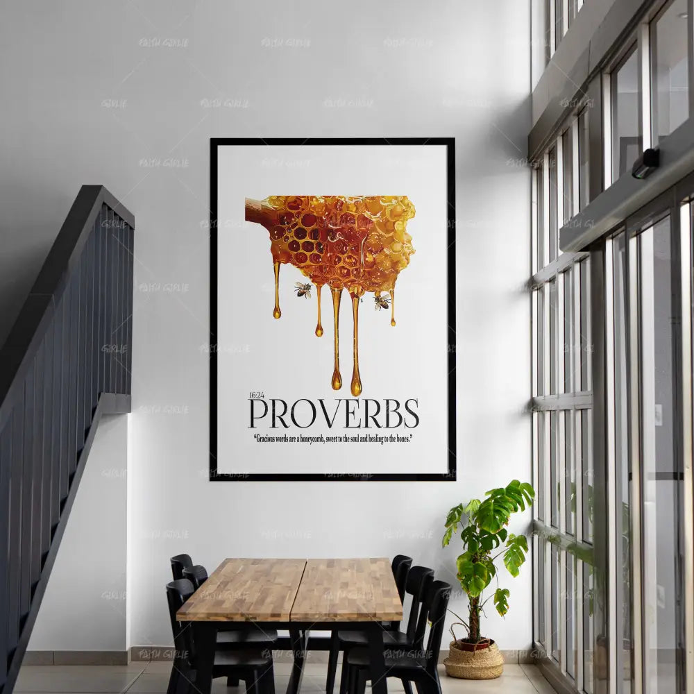 Proverb 16:24- Bible verse wall art and Christian wall art by Faith Girlie featuring faith-inspired designs, uplifting Scripture, and modern Christian home decor. Perfect for Christian living room decor, bedroom decor, office decor, prayer room decor, and meaningful Christian gifts for women and families.-Faith Girlie