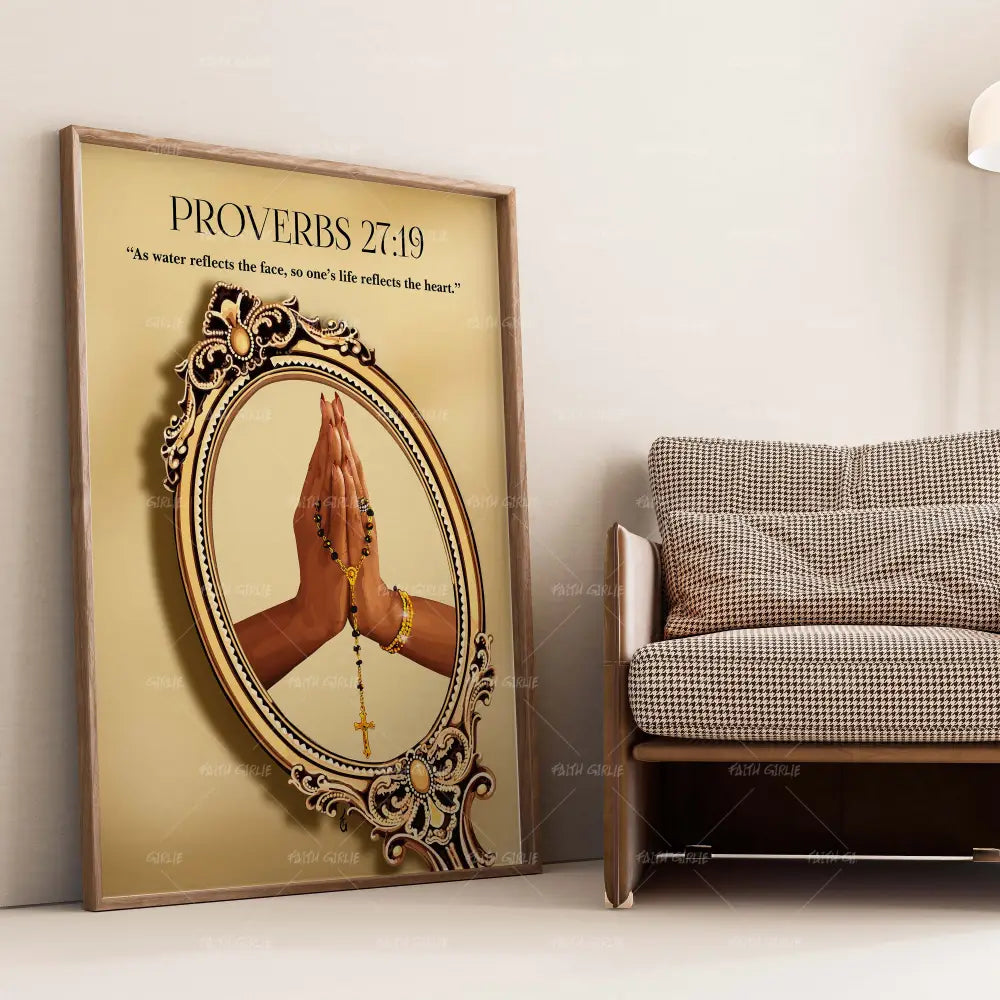 Proverbs 27:19-wall art print featuring decorative artistic design suitable for living rooms, offices, and schools by Faith Girlie. Elevate your space with faith-inspired wall art designed to bring peace, purpose, and beauty into your home. At Faith Girlie, each piece is thoughtfully created to inspire reflection, strengthen faith, and celebrate a life grounded in God’s word.