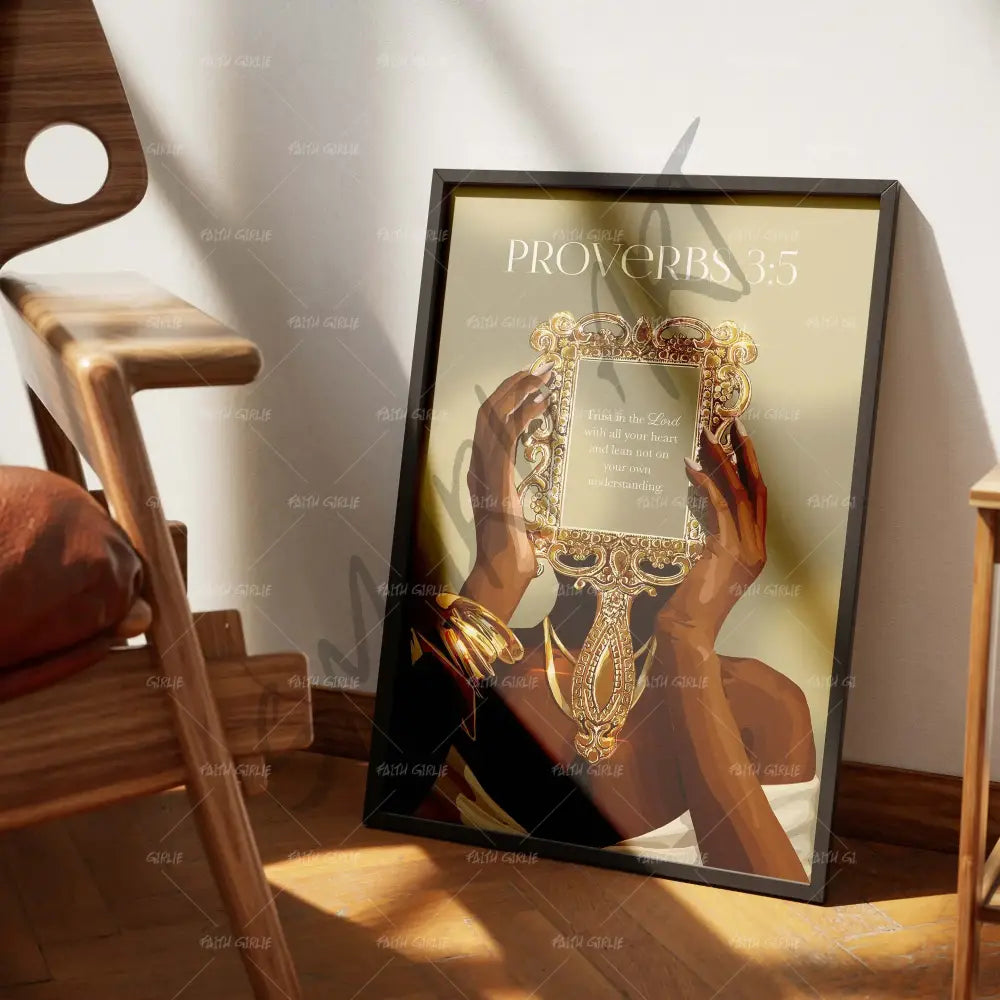 Proverbs 3:5-wall art print featuring decorative artistic design suitable for living rooms, offices, and schools by Faith Girlie. Elevate your space with faith-inspired wall art designed to bring peace, purpose, and beauty into your home. At Faith Girlie, each piece is thoughtfully created to inspire reflection, strengthen faith, and celebrate a life grounded in God’s word.