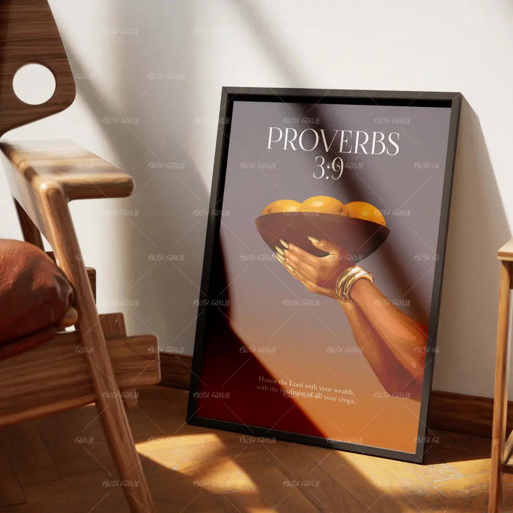 Proverbs 3:9-wall art print featuring decorative artistic design suitable for living rooms, offices, and schools by Faith Girlie. Elevate your space with faith-inspired wall art designed to bring peace, purpose, and beauty into your home. At Faith Girlie, each piece is thoughtfully created to inspire reflection, strengthen faith, and celebrate a life grounded in Godās word.