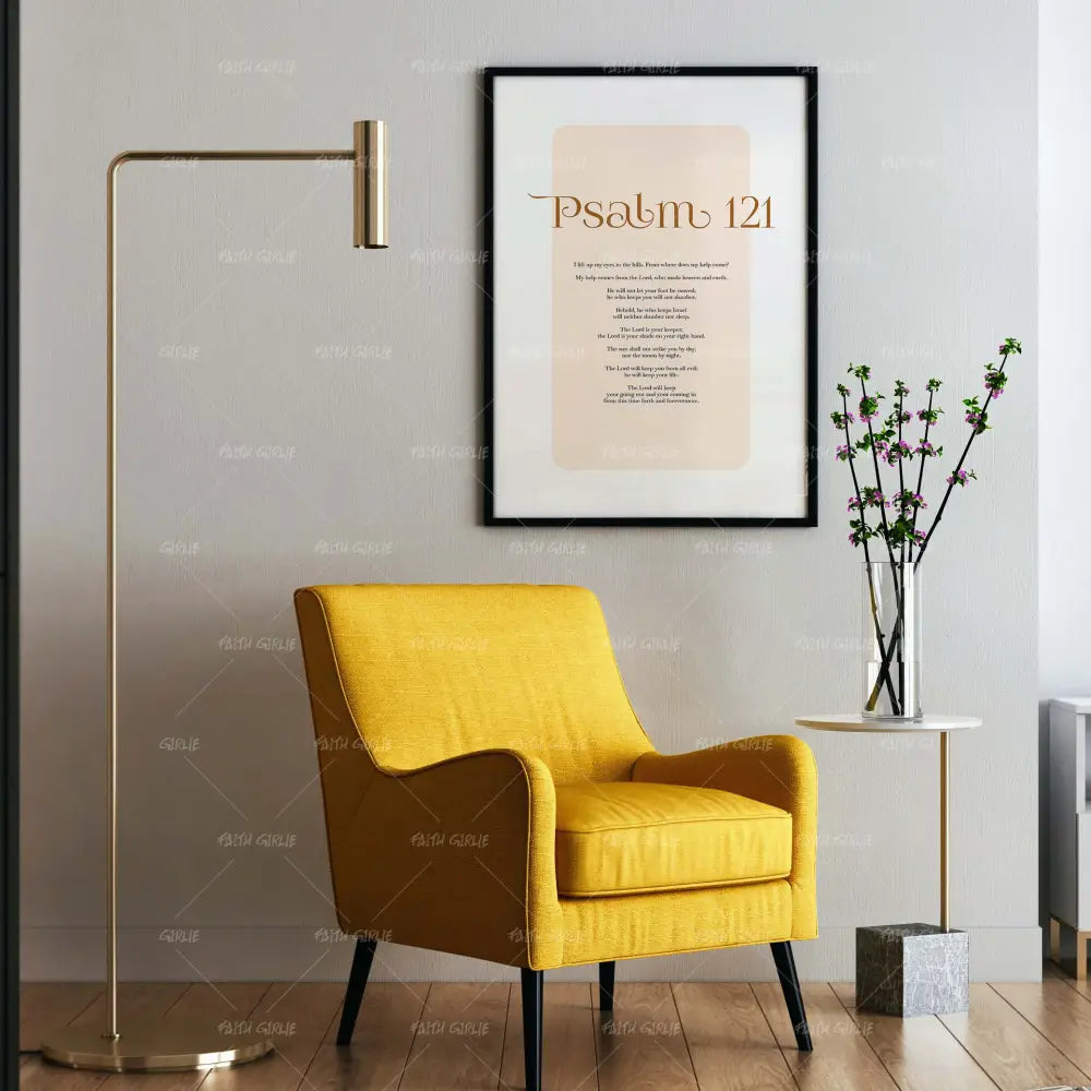 Psalm 121-wall art print featuring decorative artistic design suitable for living rooms, offices, and schools by Faith Girlie. Elevate your space with faith-inspired wall art designed to bring peace, purpose, and beauty into your home. At Faith Girlie, each piece is thoughtfully created to inspire reflection, strengthen faith, and celebrate a life grounded in God’s word.