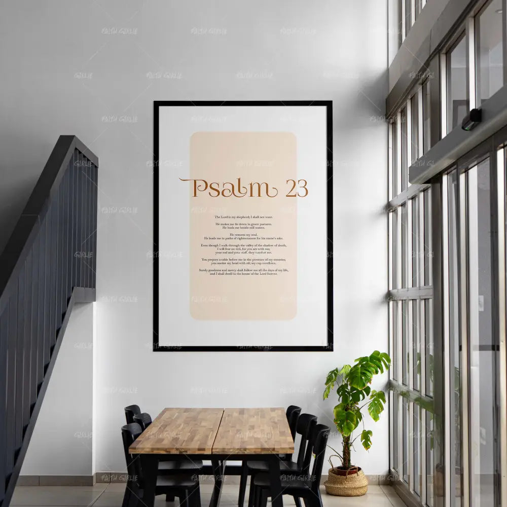 Psalm 23- Bible verse wall art and Christian wall art by Faith Girlie featuring faith-inspired designs, uplifting Scripture, and modern Christian home decor. Perfect for Christian living room decor, bedroom decor, office decor, prayer room decor, and meaningful Christian gifts for women and families.-Faith Girlie