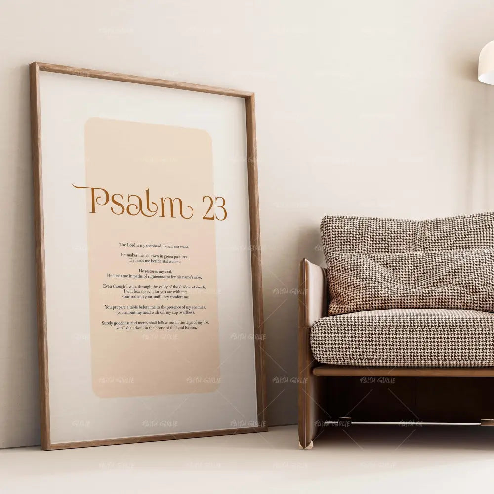 Psalm 23- Bible verse wall art and Christian wall art by Faith Girlie featuring faith-inspired designs, uplifting Scripture, and modern Christian home decor. Perfect for Christian living room decor, bedroom decor, office decor, prayer room decor, and meaningful Christian gifts for women and families.-Faith Girlie