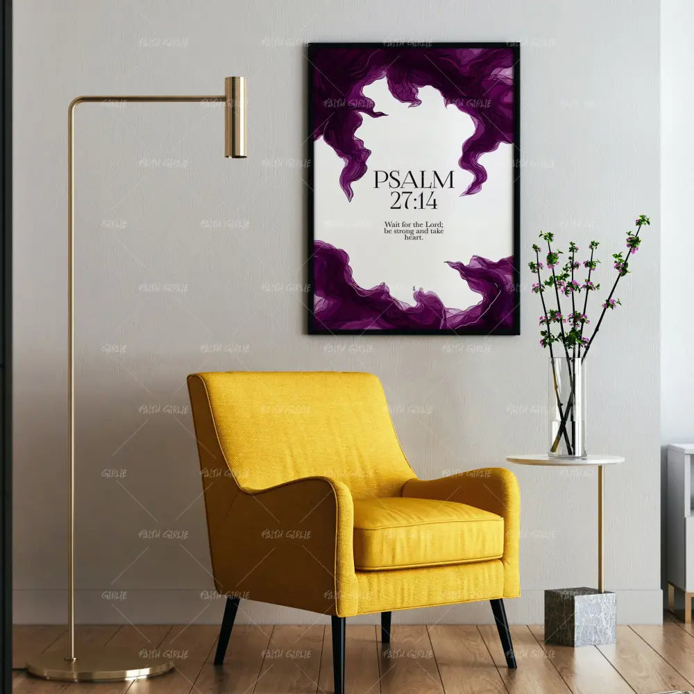 Psalm 27:14- Bible verse wall art and Christian wall art by Faith Girlie featuring faith-inspired designs, uplifting Scripture, and modern Christian home decor. Perfect for Christian living room decor, bedroom decor, office decor, prayer room decor, and meaningful Christian gifts for women and families.-Faith Girlie